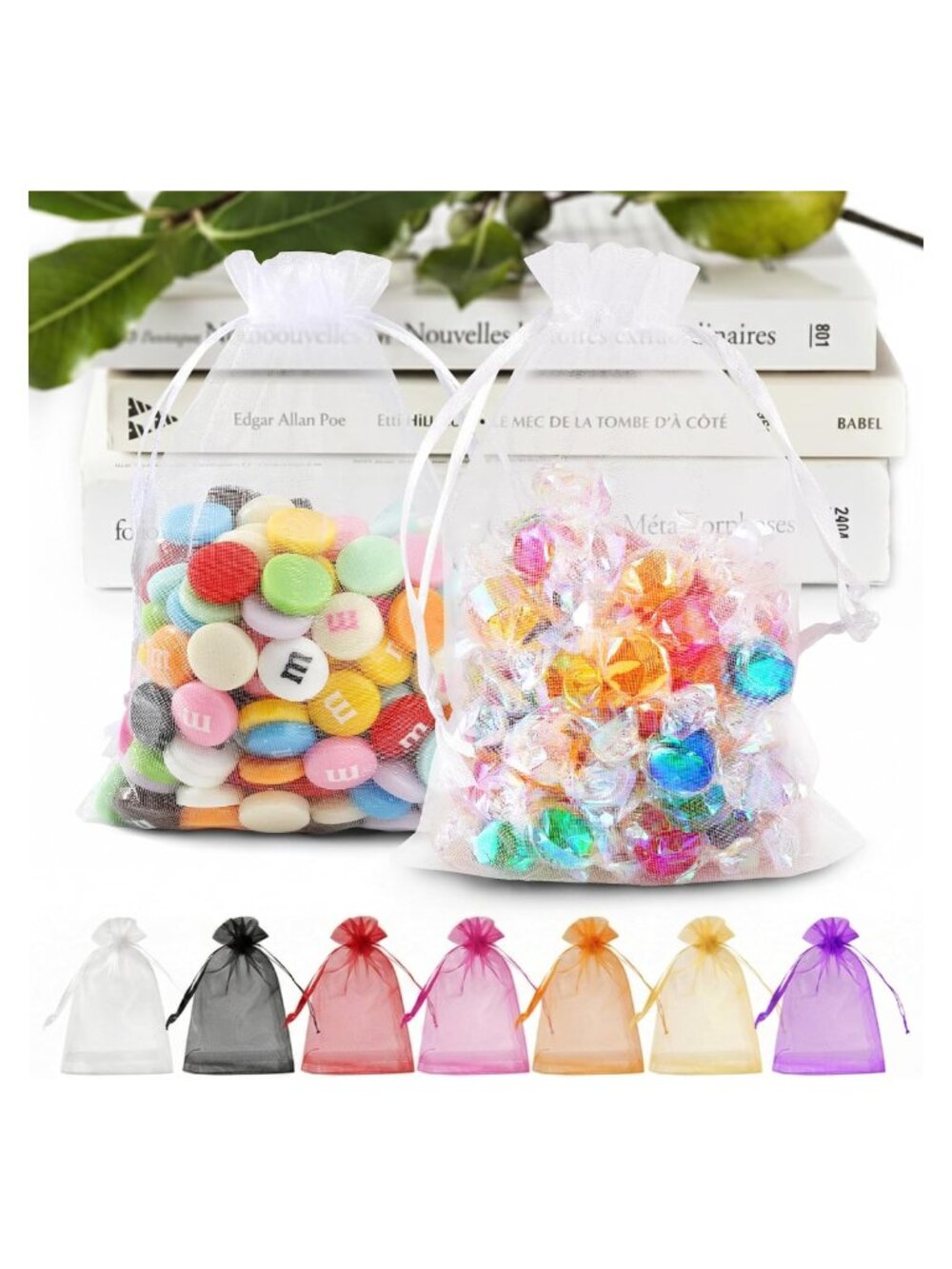 100 Pcs Organza Gift Bags 5x7 Small Mesh Drawstring Party Favors